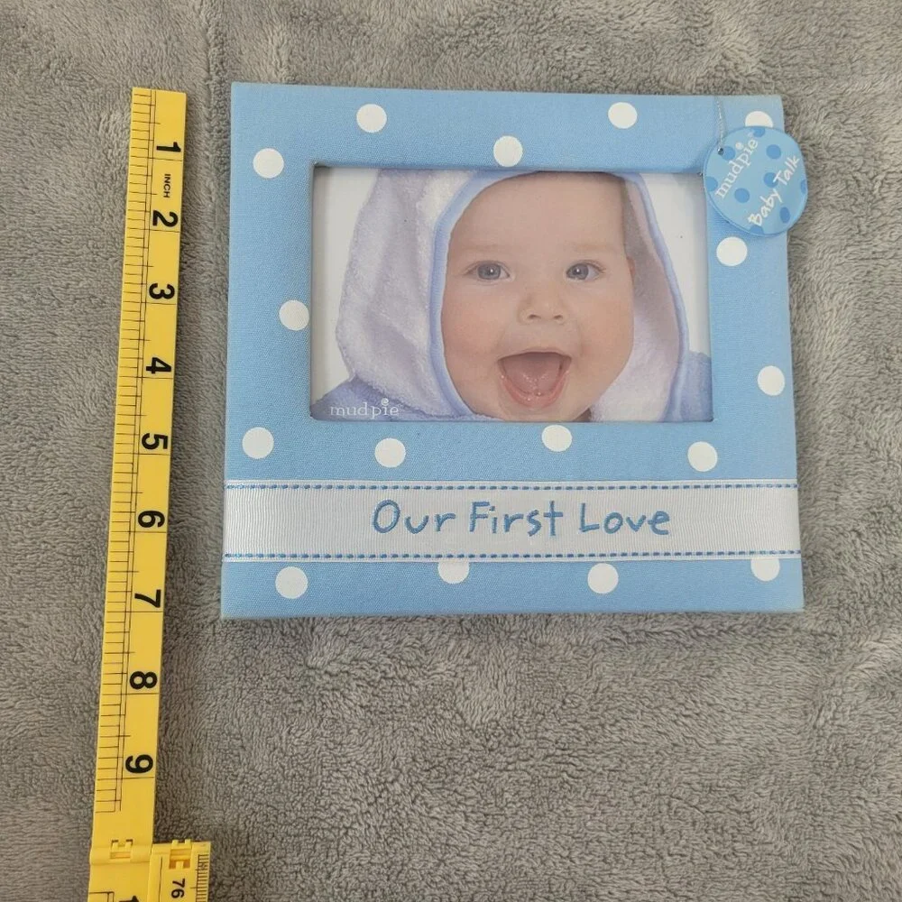 Mud Pie Baby Talk Blue Cloth Photo Frame 4x6 Boy Nursery Decor Baby Shower S97E